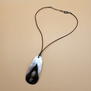 Artisan Black Lip Mother of Pearl Large Pendant on a Red Cord Necklace